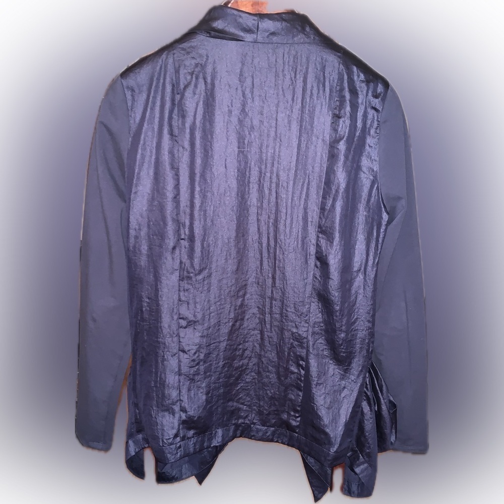 Vivienne Tam Navy Blue Shiny Two-Tone Draped Waterfall Blazer Jacket Cardigan L - Picture 3 of 10